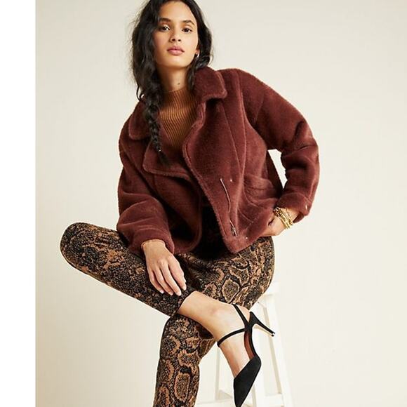 New Anthropologie Sherpa Swan Ultra Soft Coat by FRNCH $198 Brown X-SMALL